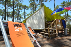 Extérieur Tente Eco 4 personnes dans les Landes au camping Le Vieux Port locations à petits prix