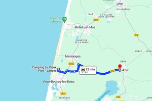 route maps pour aller de Le Vieux Port camping à Azur chemin voiture dans les Landes Sud Ouest Nouvelle Aquitaine