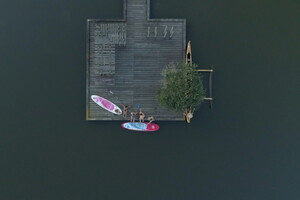 camping azur lac paddle personnes sunset ponton rose bois drone vue aerienne amis